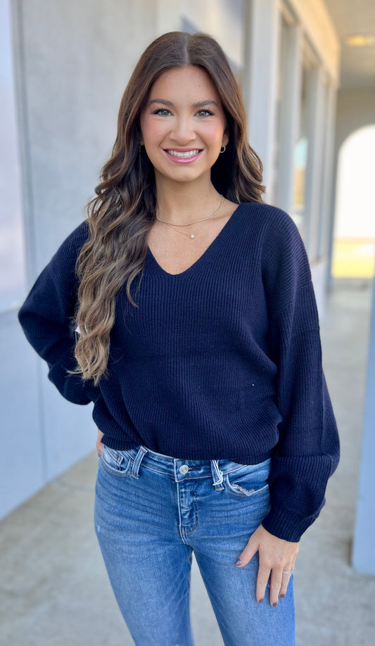 Navy Back Bow Detail Sweater