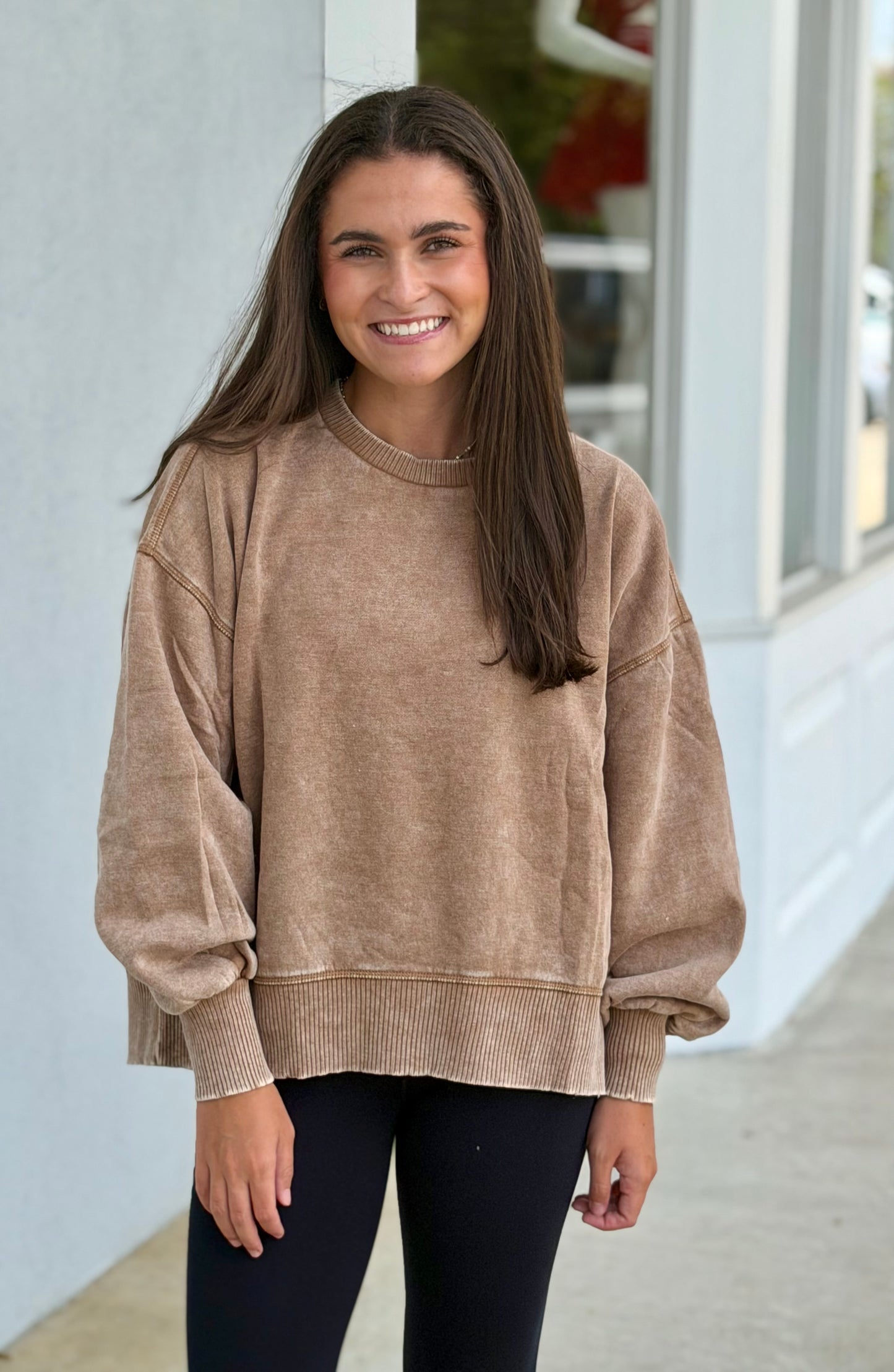 Acid Wash Fleece Pullover, Deep Camel