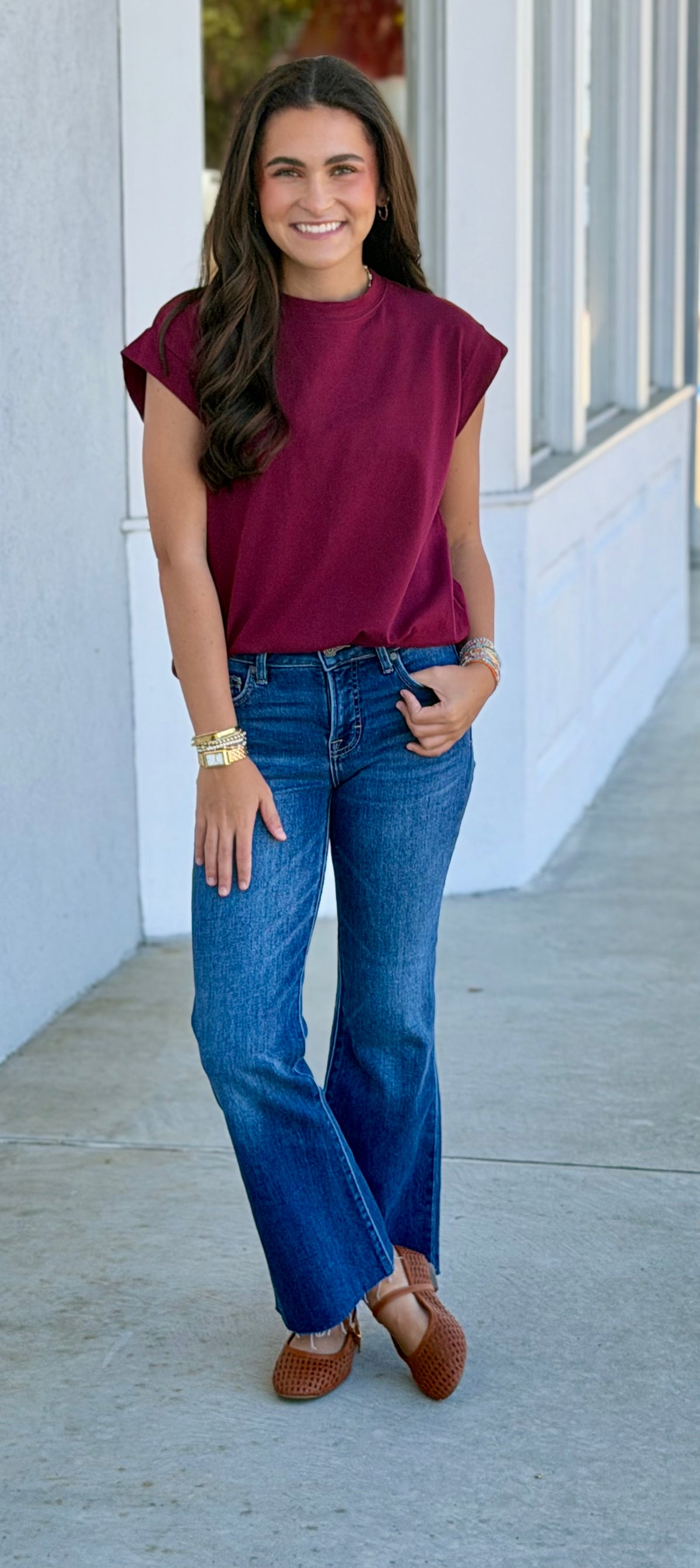 Short Sleeve Solid Top, Maroon