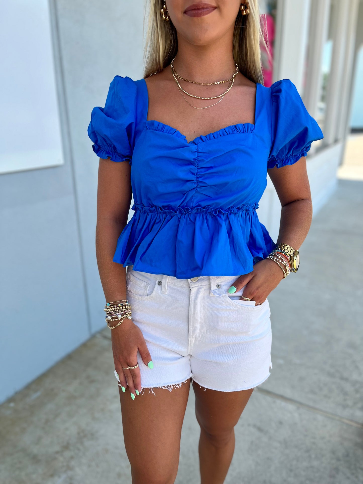 Azure Square Neck Ruffle Top