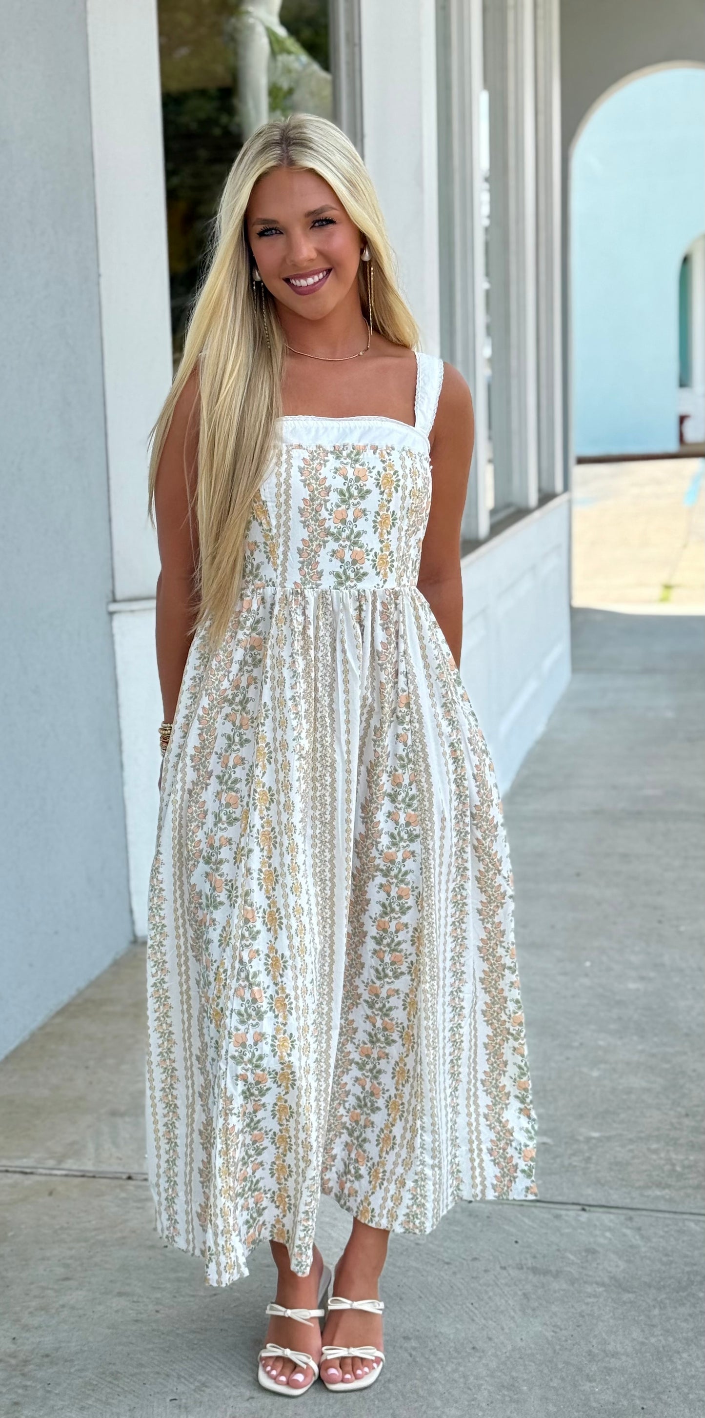 Coral Rose Cotton Floral Maxi Dress
