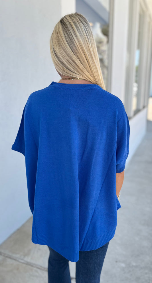 Half Sleeve Round Neck Boxy Top , Royal