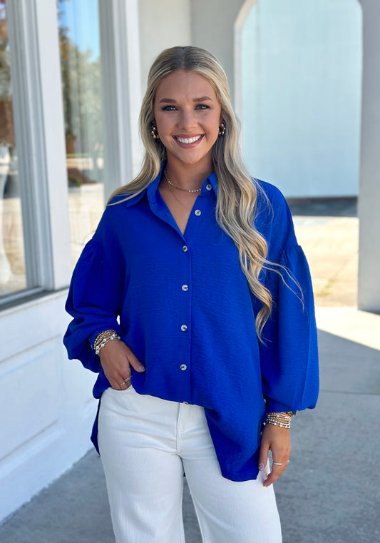 Royal Blue Oversized Button Down Shirt