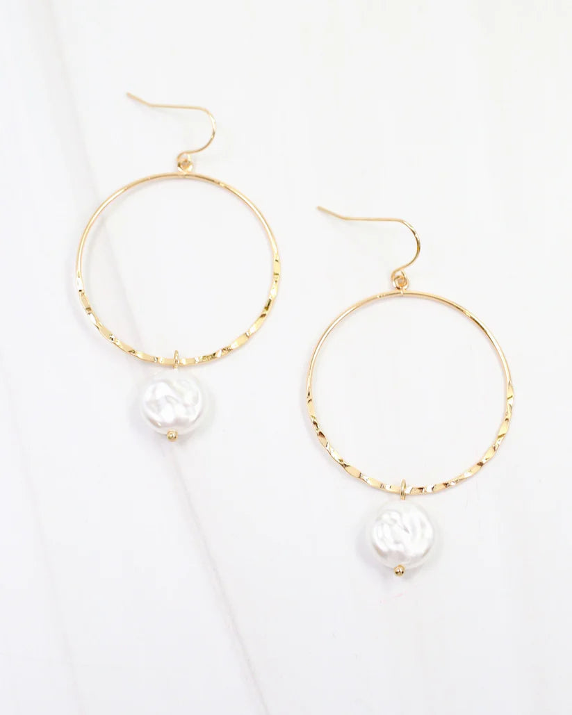 Hobart Thin Hoop Earrings with Pearl