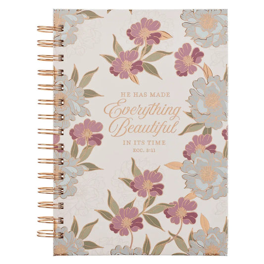 Journal Spiral White Floral Everything Beautiful