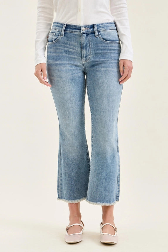 Light Blue MR Kick Flare W/Frayed Hem