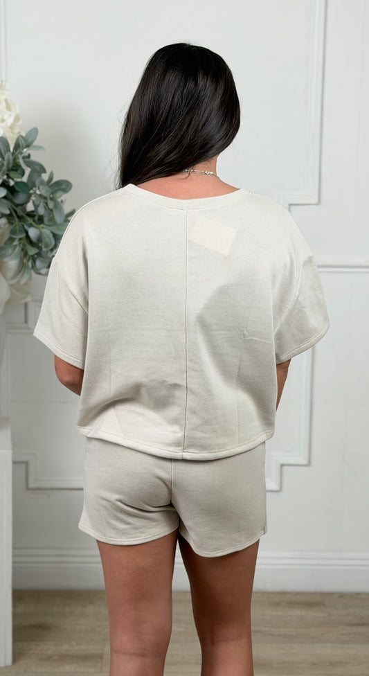 French Terry Crew Neck Boxy Top, Oat