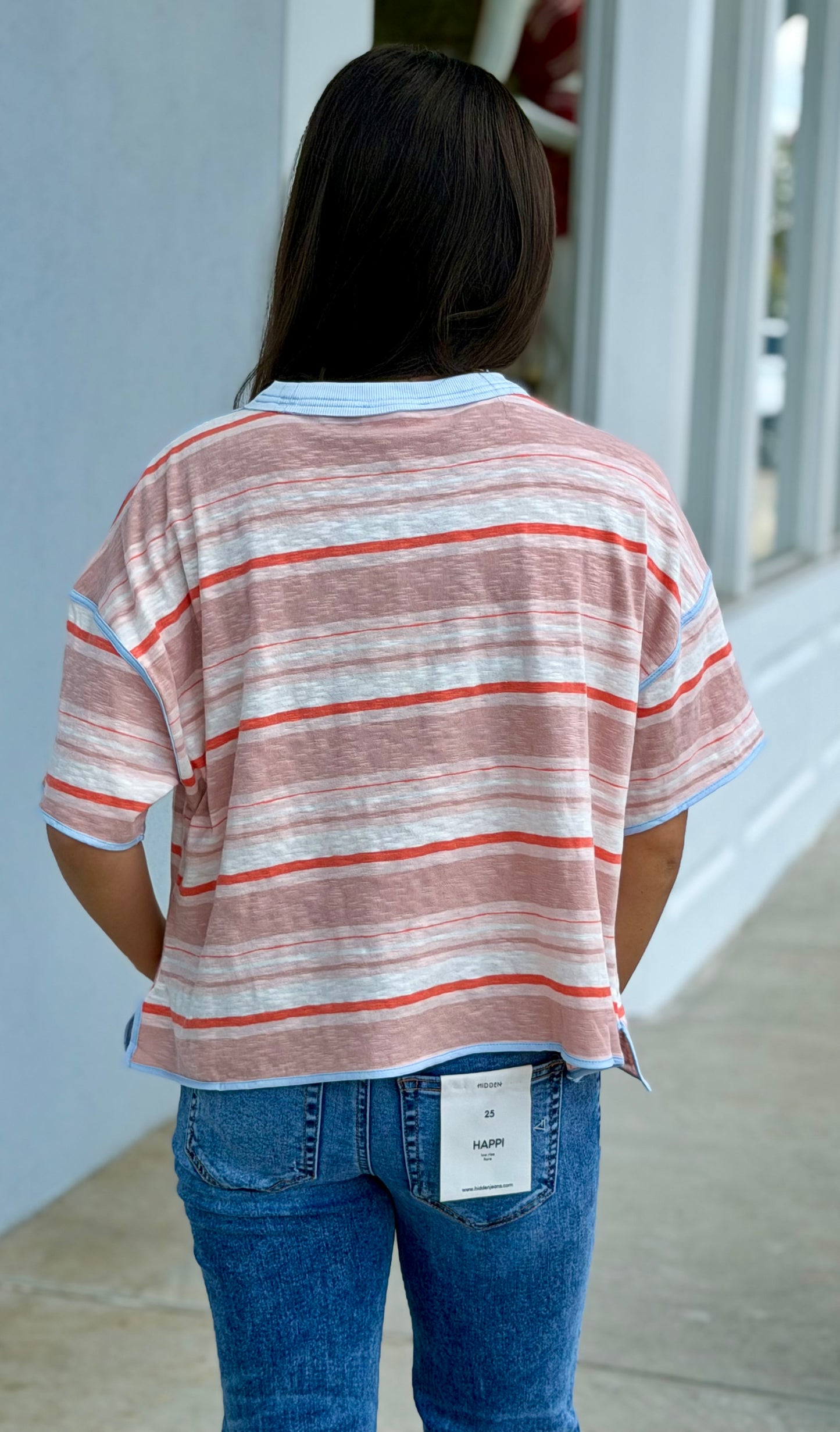 Coral Breeze Striped Boxy T Shirt
