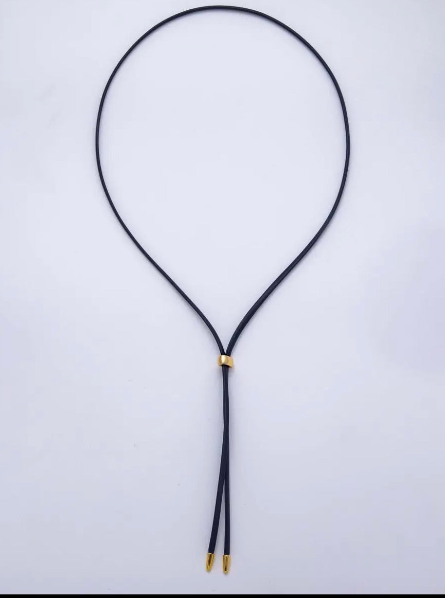 Dainty 2.5mm Leather Bolo Slide Adjustable 26in Necklace  , Navy