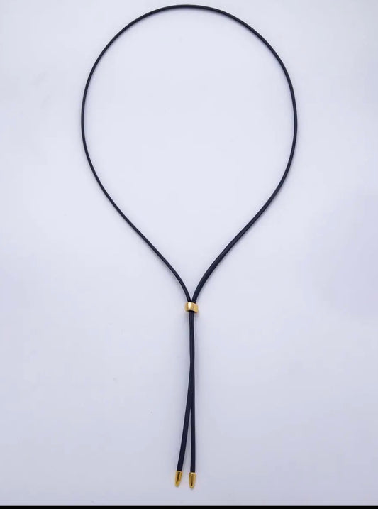 Dainty 2.5mm Leather Bolo Slide Adjustable 26in Necklace  , Navy