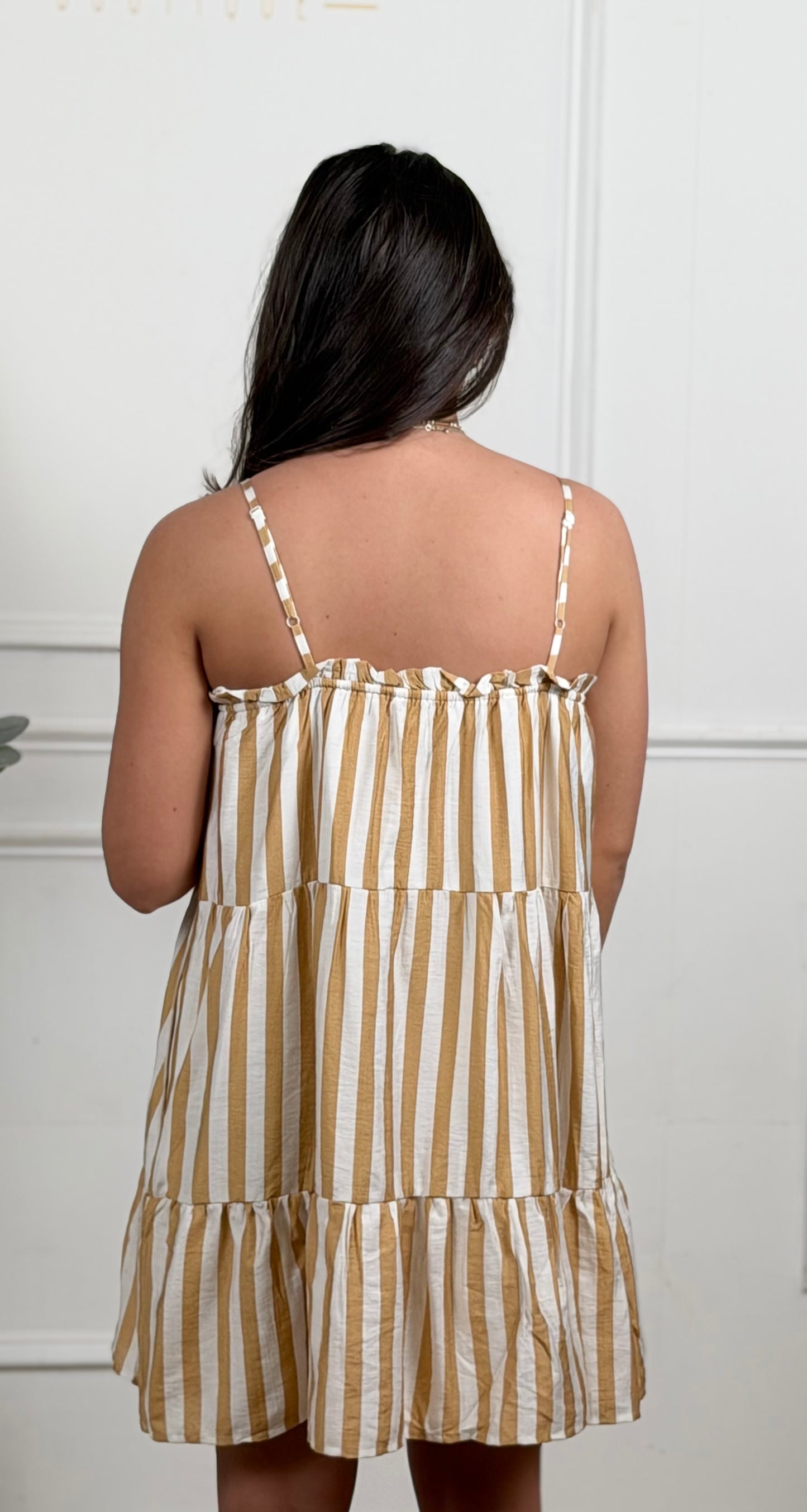 Mocha/White Striped Tiered Mini Dress