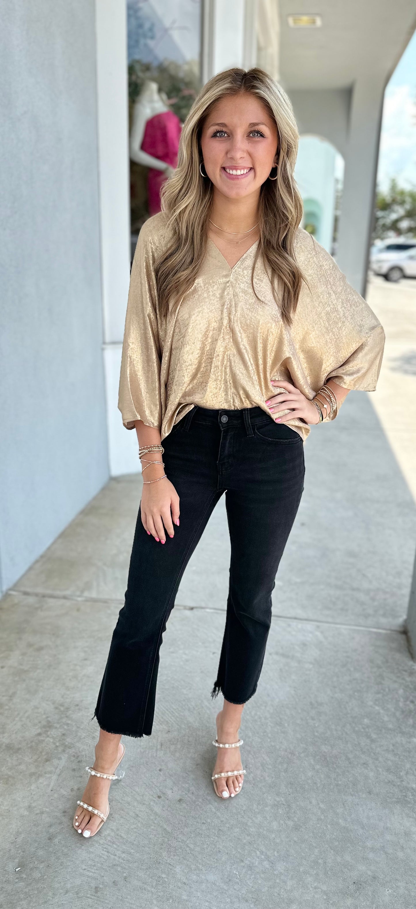 Gold V Neck Dolman Top