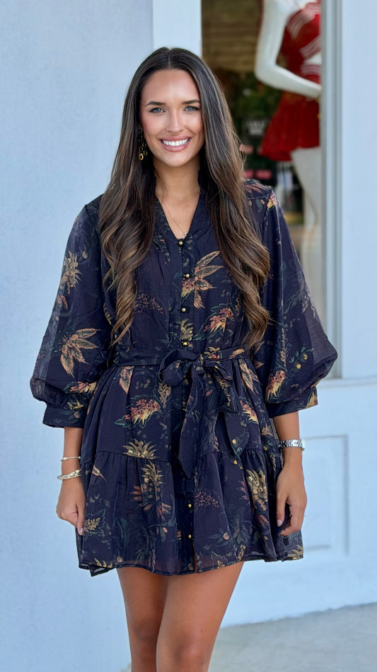 Chocolate Camel Floral Button Down Dress