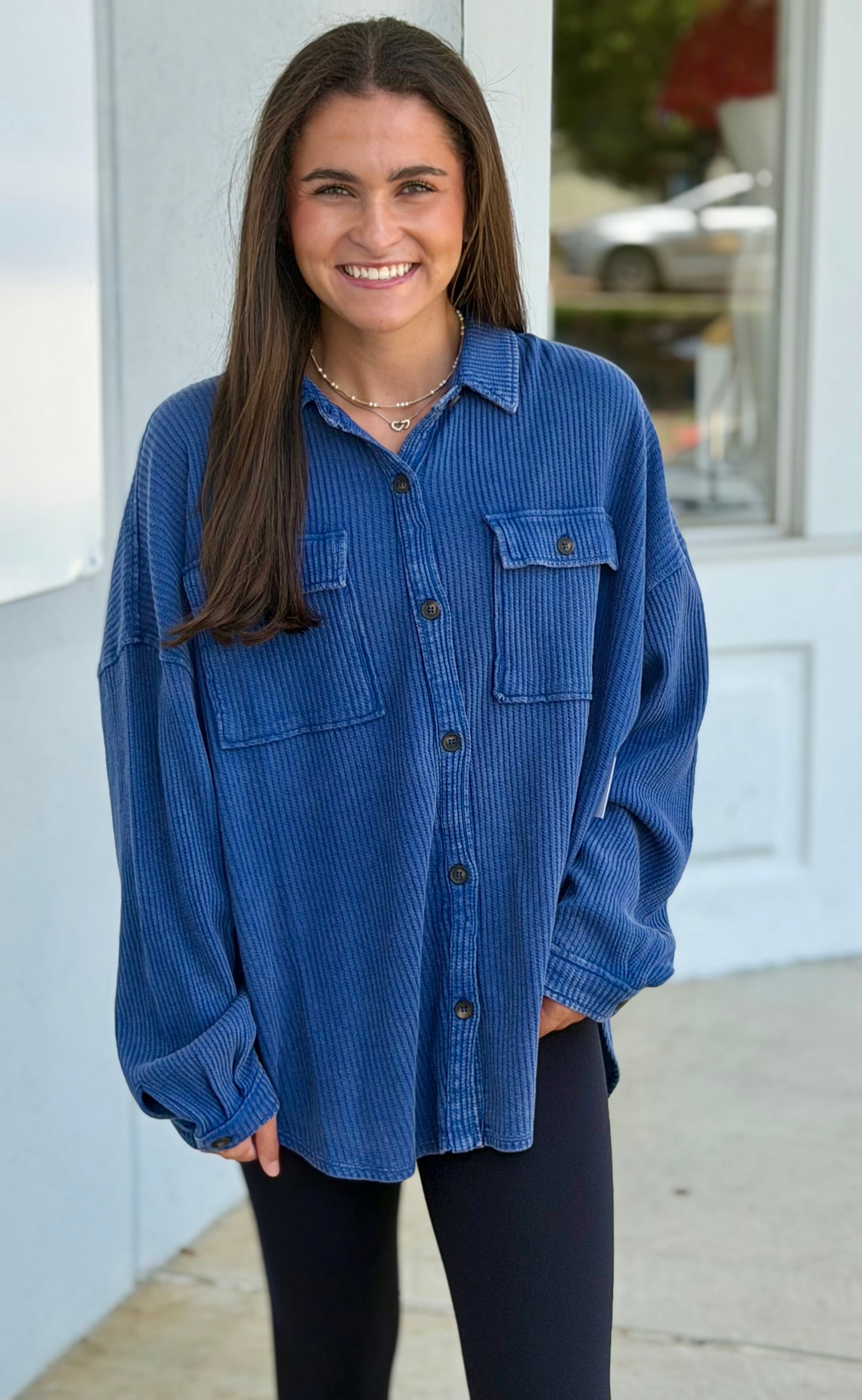 Mineral Washed Shacket, Navy