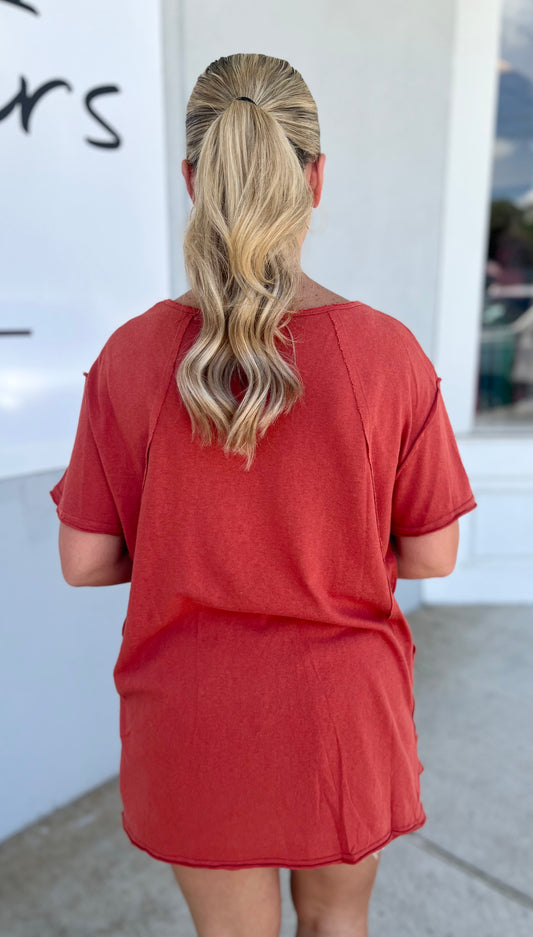 V Neck Pocket Top, Rust