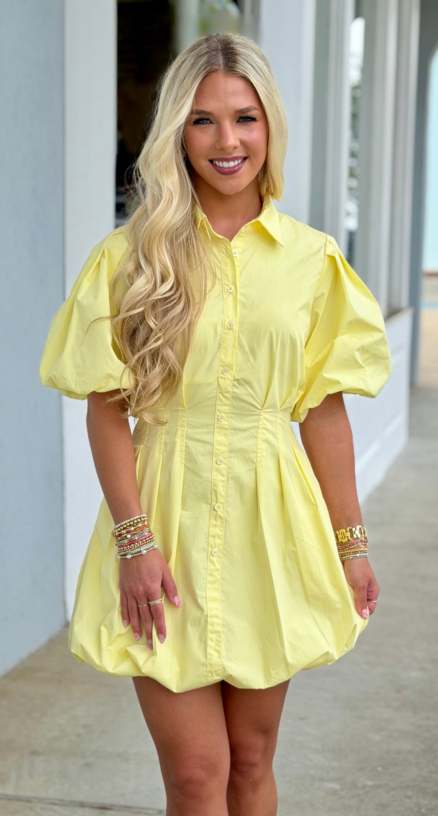 Valerie Butter Puff Sleeve Mini Dress