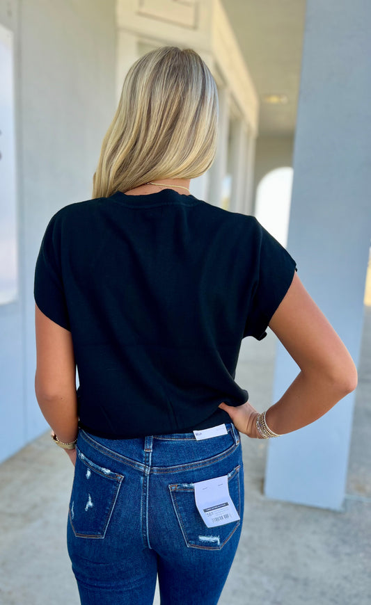 Round Neck Dolman Sleeve Sweater, Black