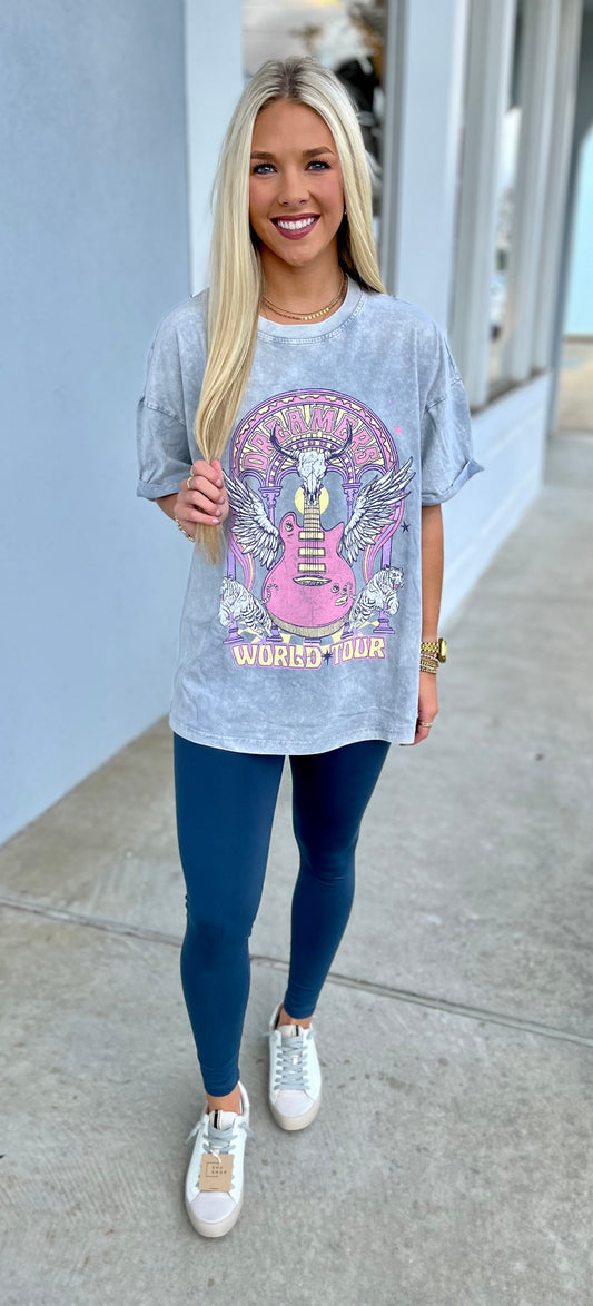Grey Denim World Tour Rock & Roll Graphic Tee