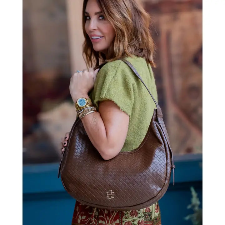 Winslow Curved Bag , Woven Chocolate