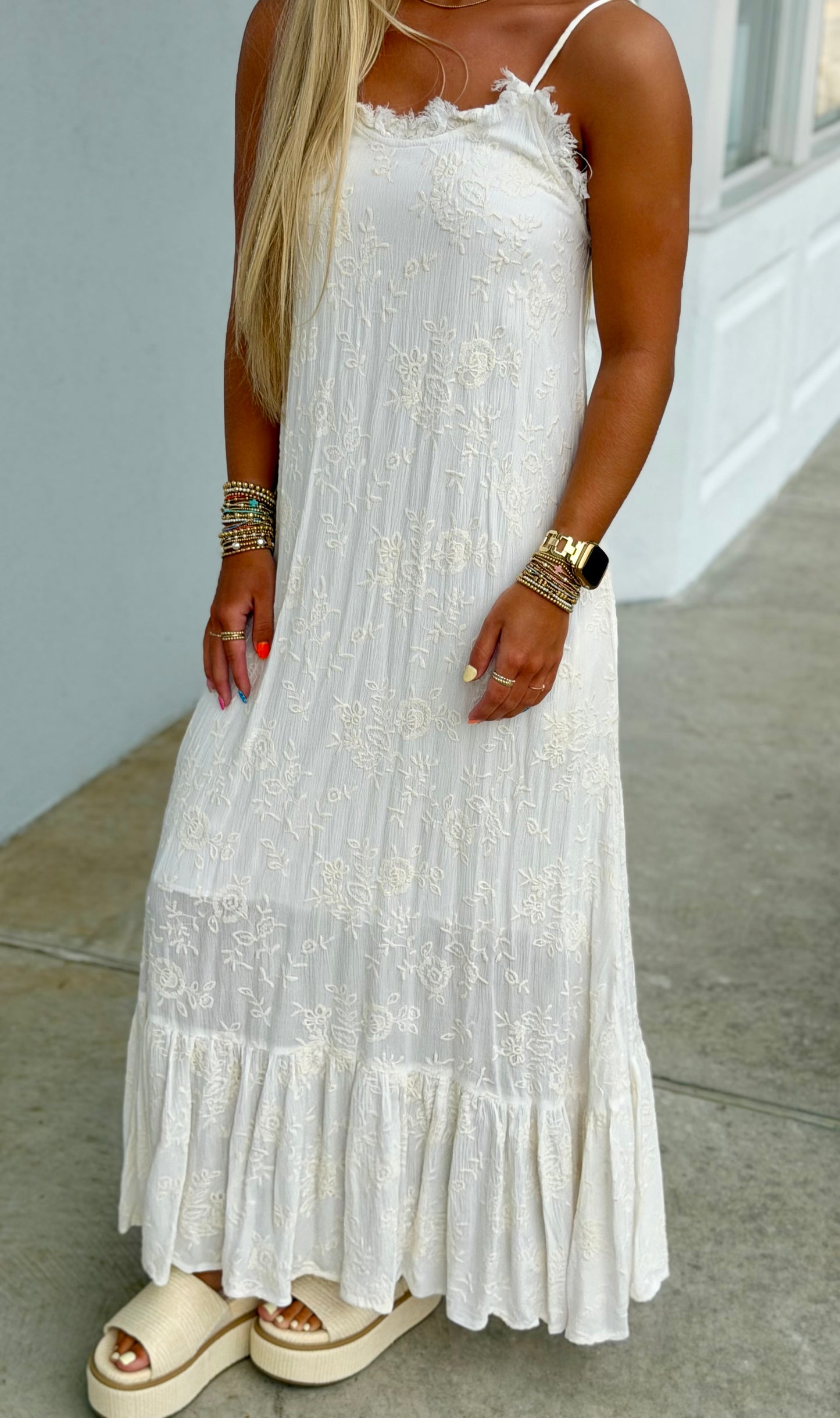 Ivory Natural Ruffle Trim Maxi