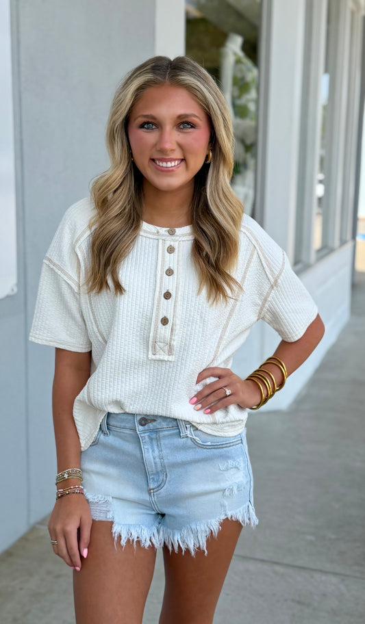 Light Denim Fray Hem Shorts