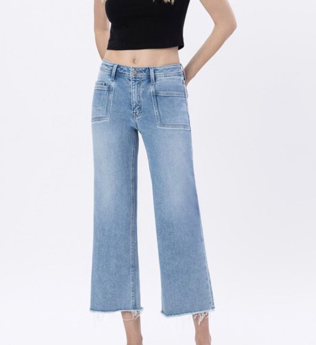 High Rise Crop Slim Wide Leg Jean
