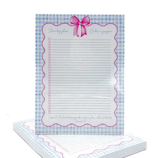 Blue Gingham Pink Bow Scripture Notepad To Do List