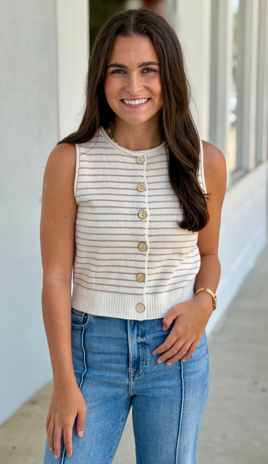 Light Khaki Stripe Button Down Cardigan