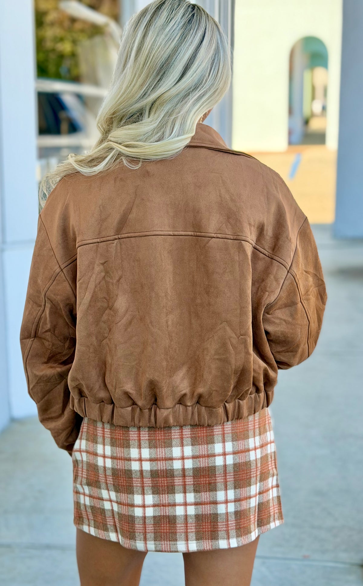 Suede Cropped Bomber Jacket, Camel