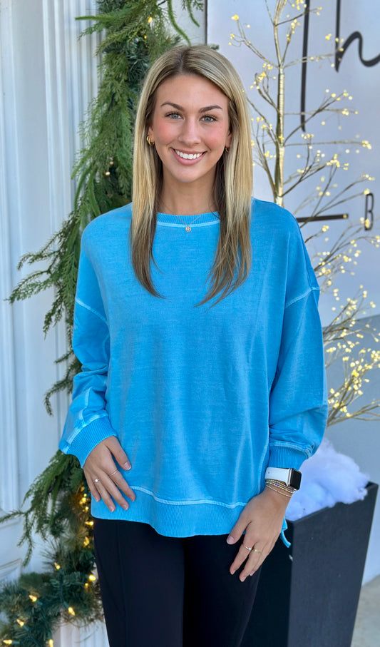 French Terry Wash Pullover, Deep Sky