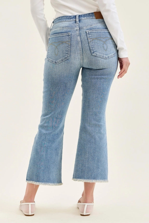 Light Blue MR Kick Flare W/Frayed Hem