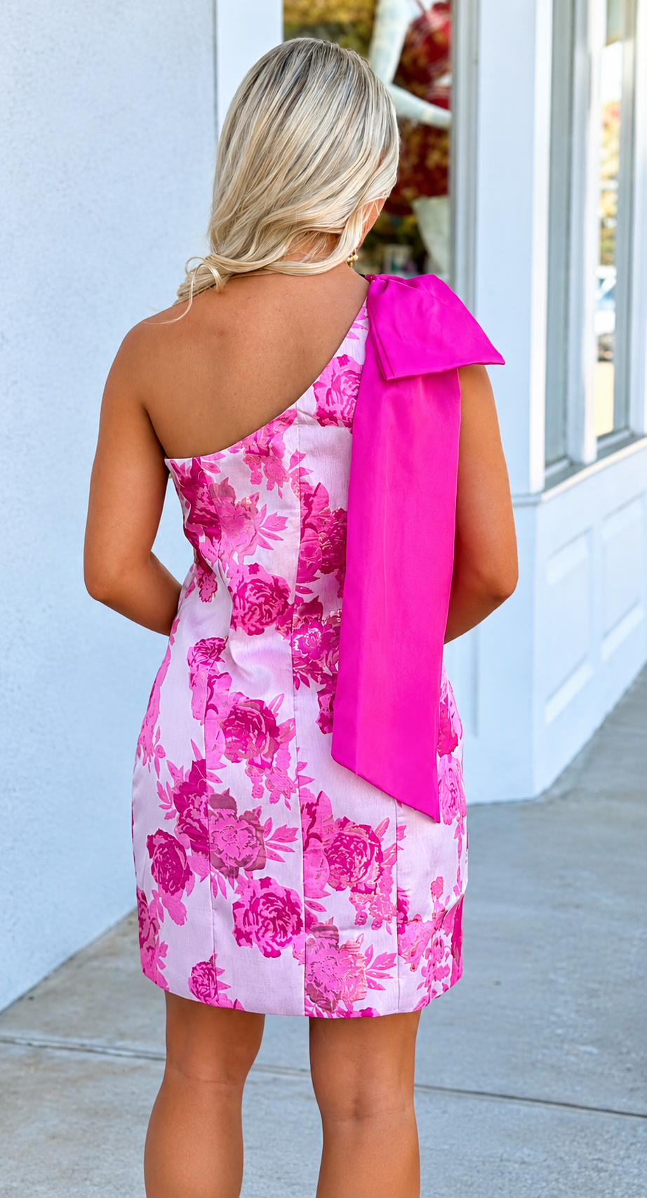 Magenta Floral One Shoulder Bodycon Mini Dress