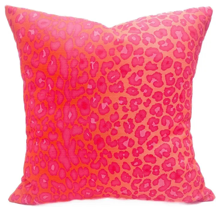 Pink/Orange Leopard Print Velvet Pillow