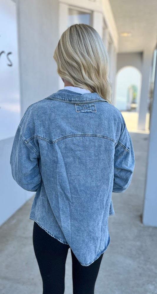 Denim Button Up Top W Collar