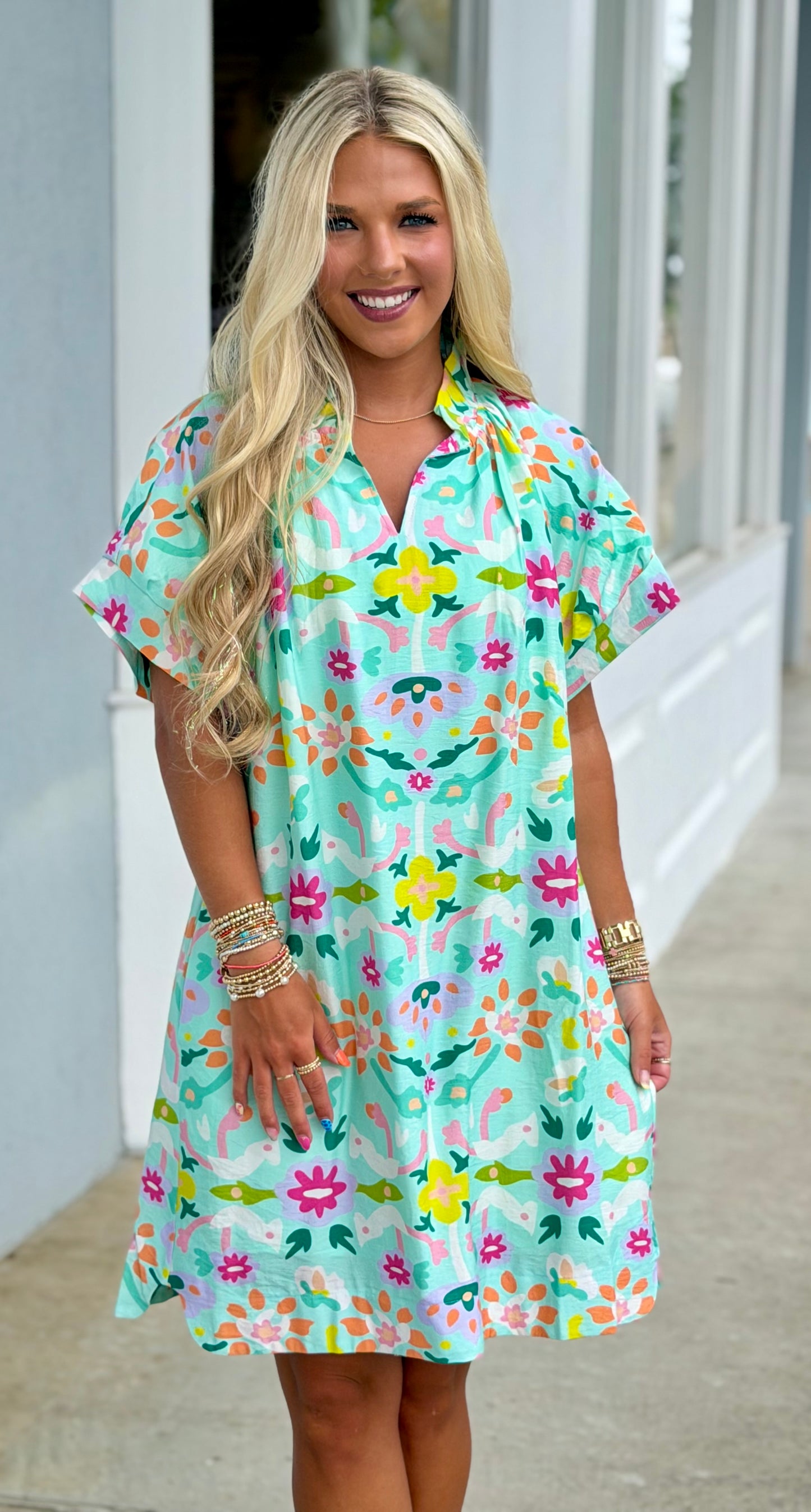 Mint Abstract Floral Dress
