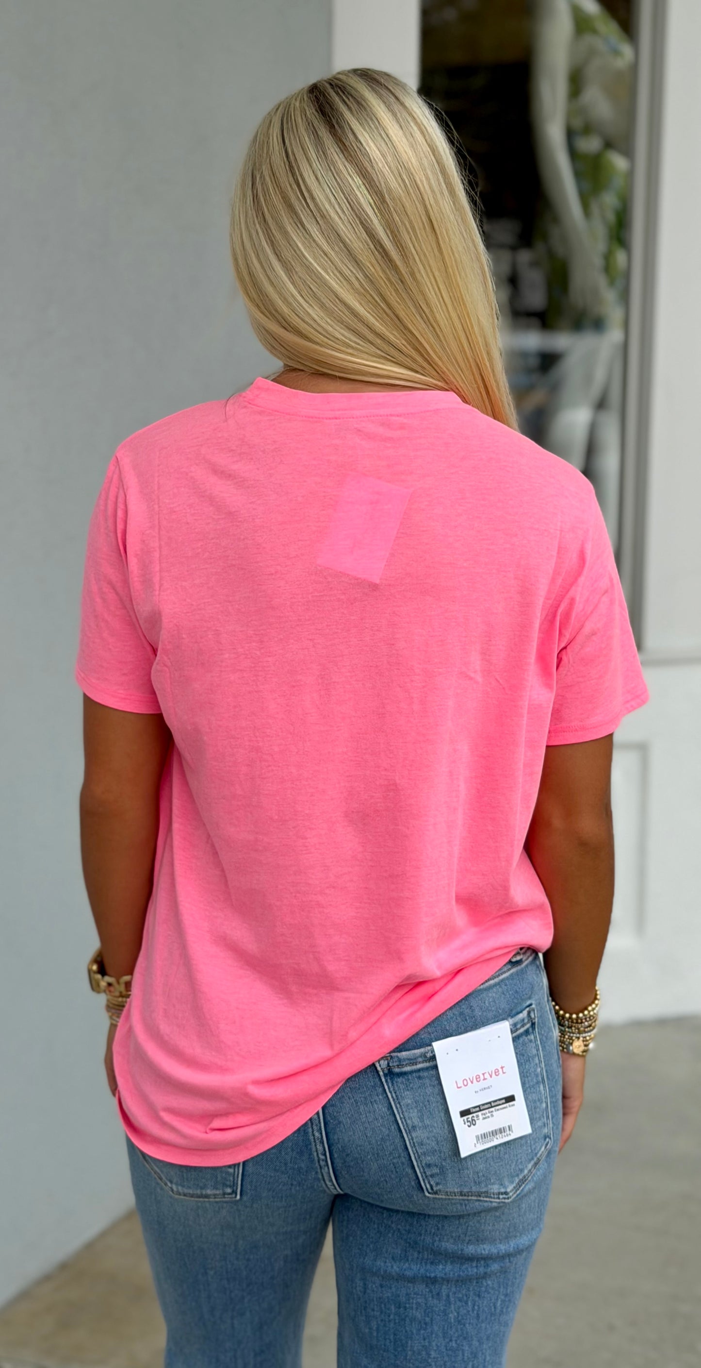 Cotton Boyfriend Round Neck Tee, H Neon Fuchsia
