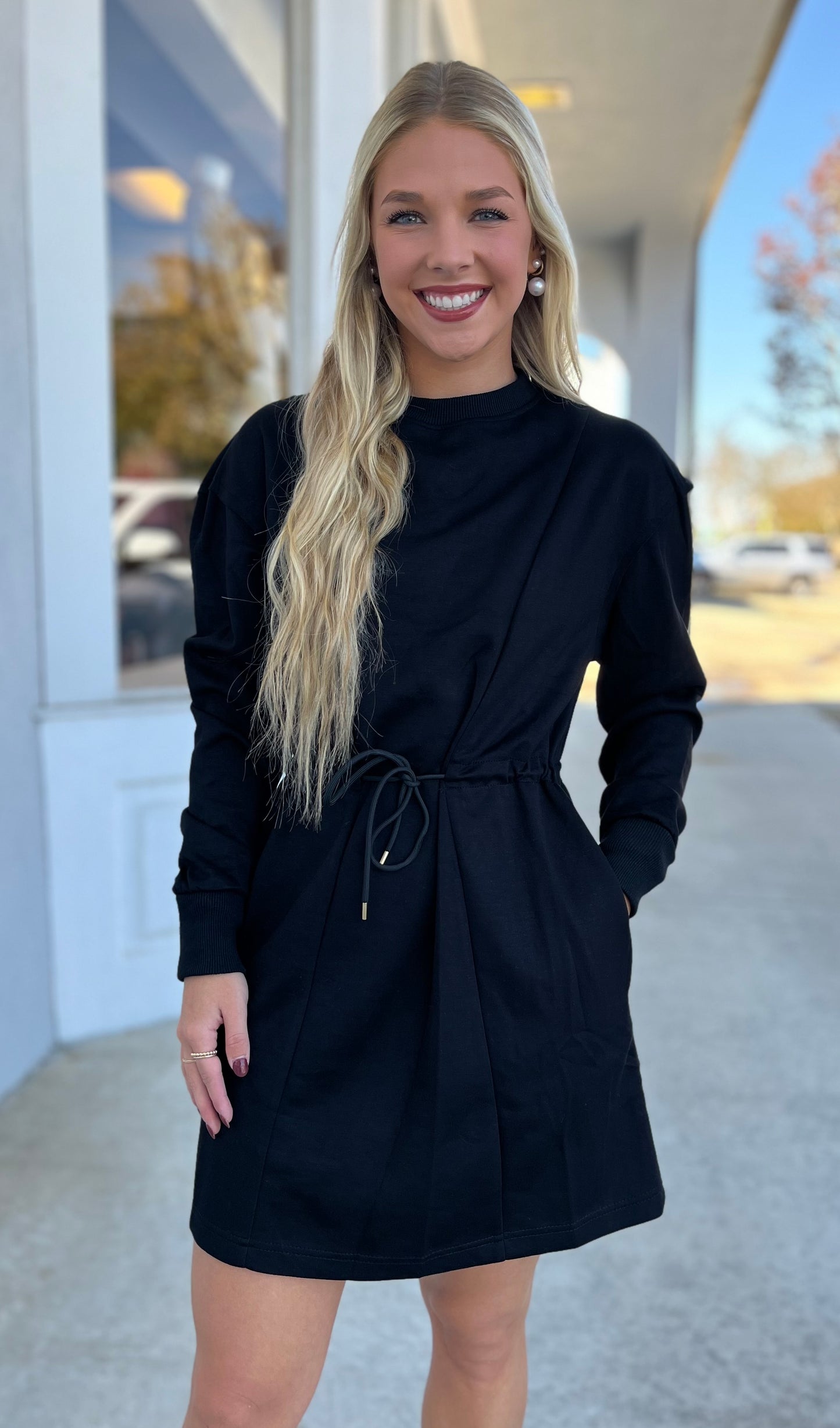 Black Drawstring Butter Dress