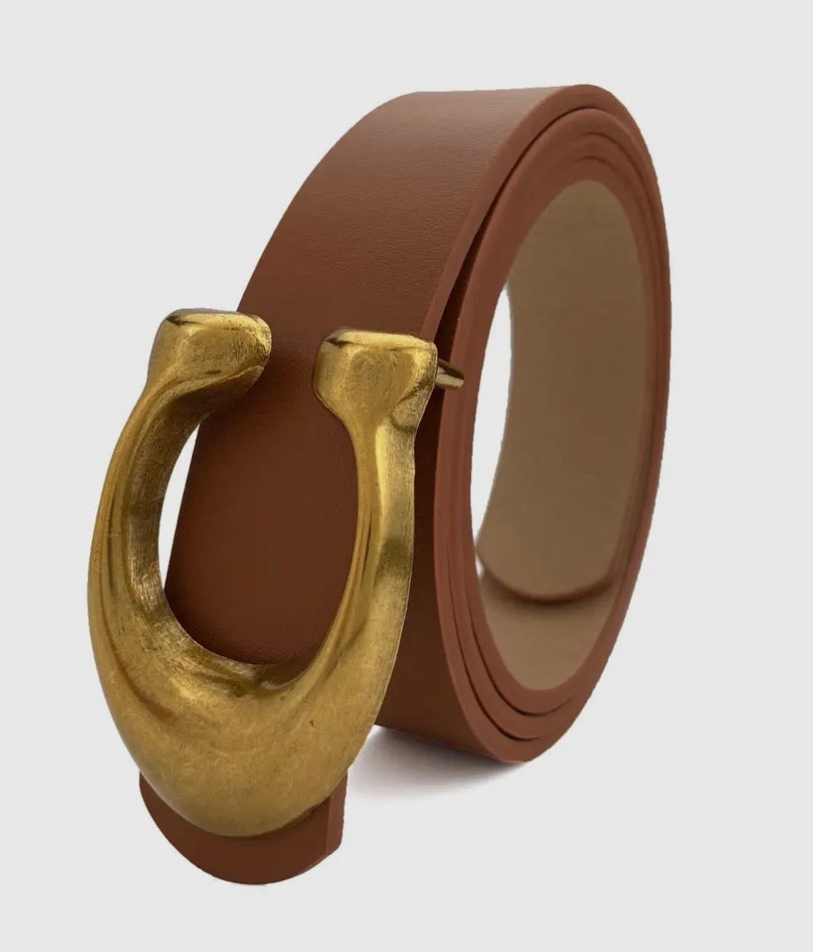 Retro U Belt Buckle, Brown