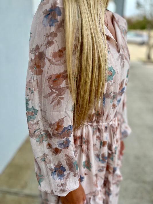 Taupe Muted Floral Maxi Dress