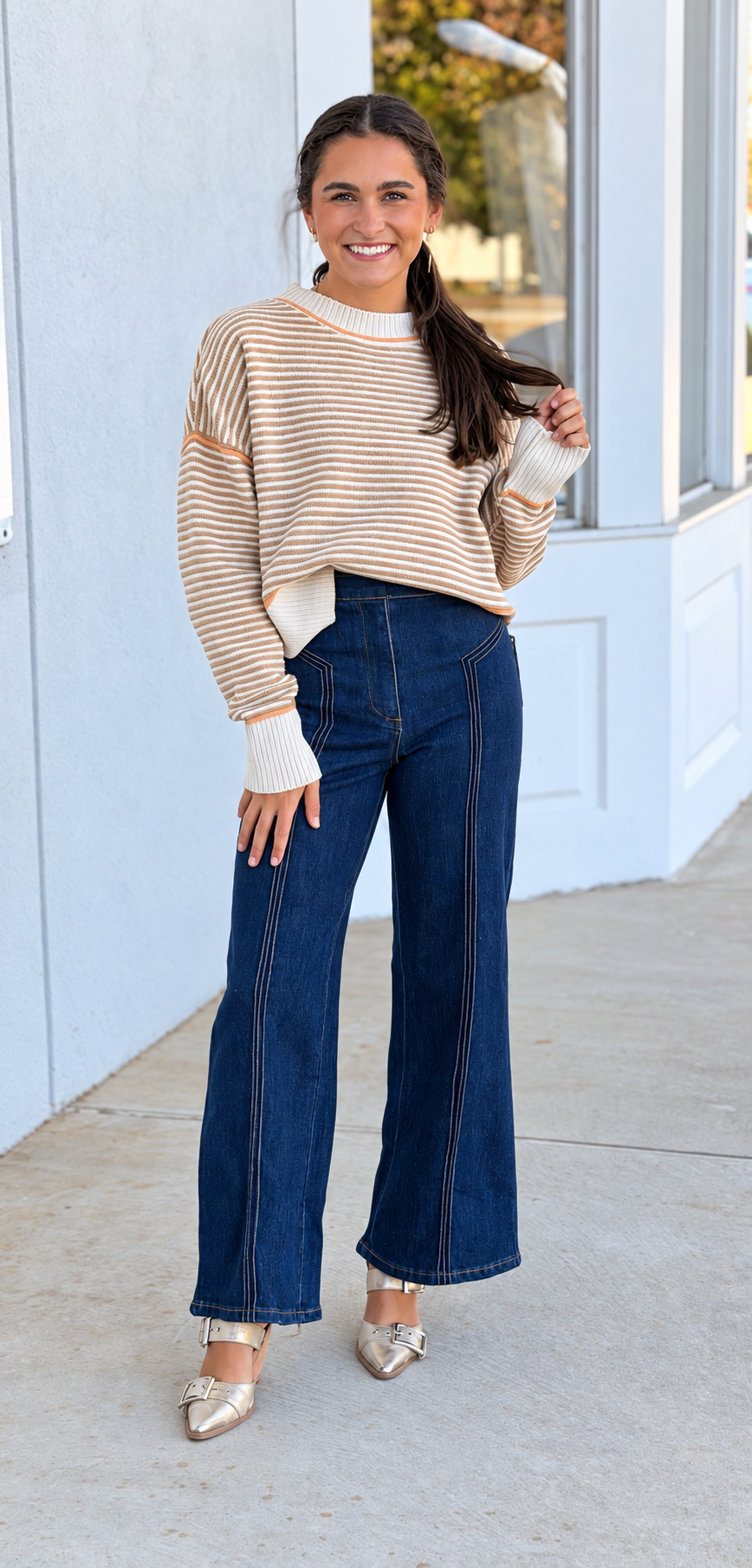Stripe Knit Sweater, Taupe