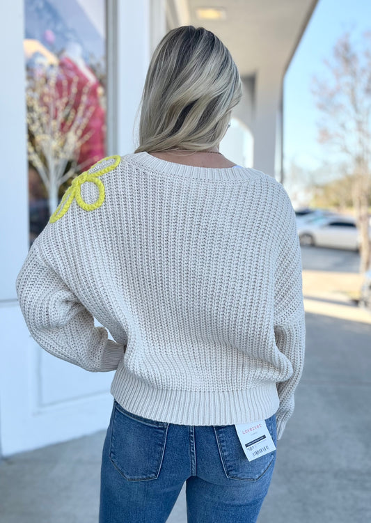 Oatmeal Flower Stitch Sweater