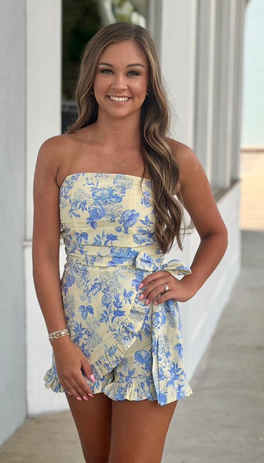 Floral Strapless Wrap Romper , Ella