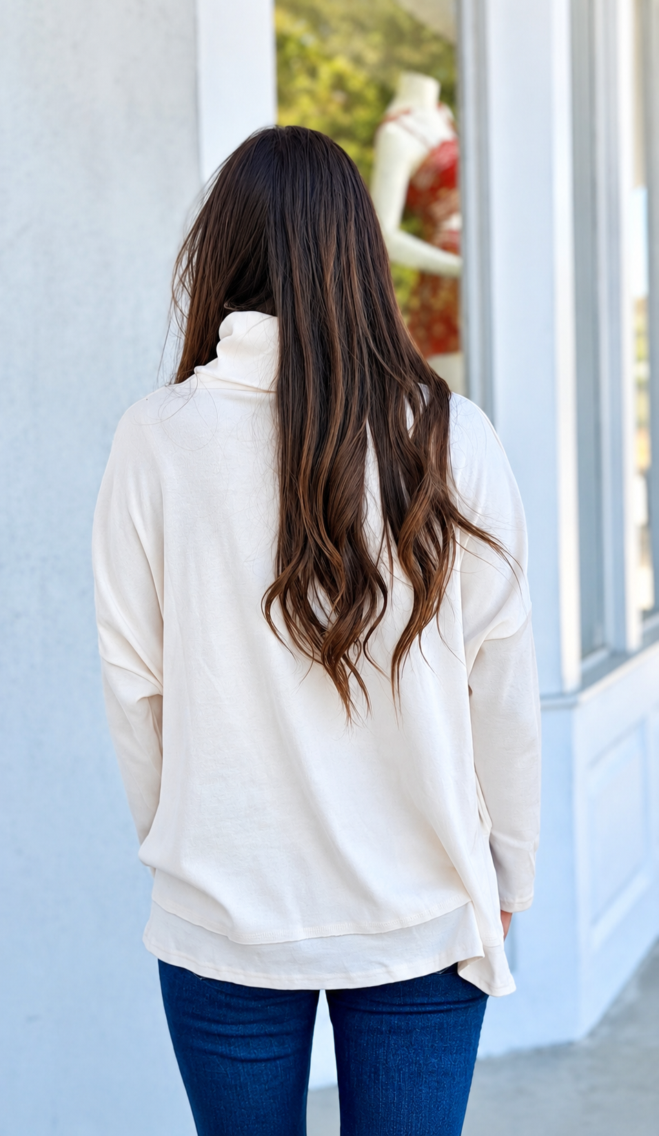 Cream Turtleneck Knit Top