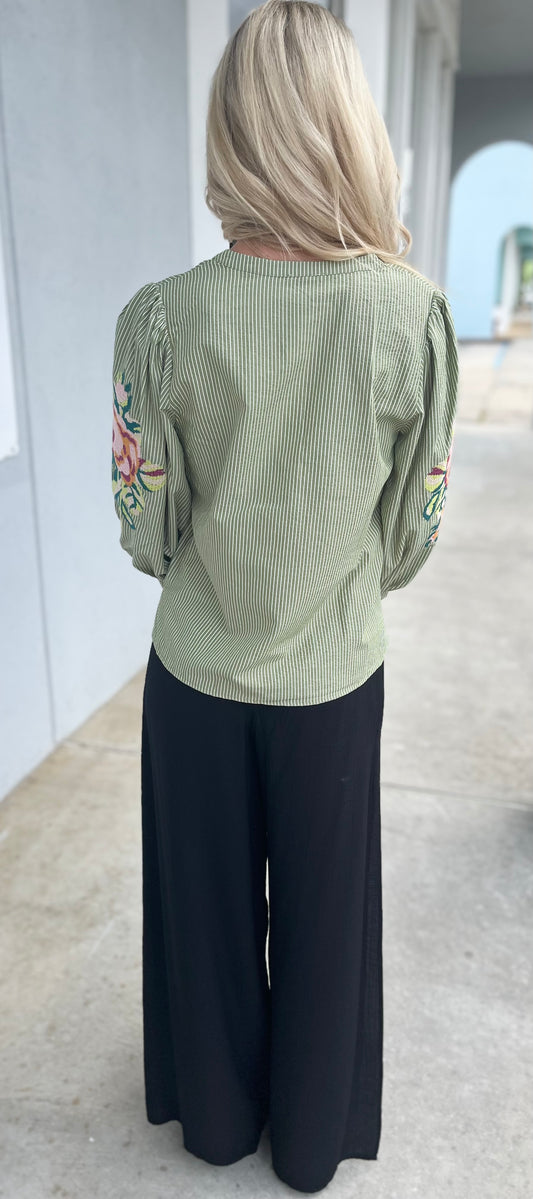 Floral Embroidered Stripe Top