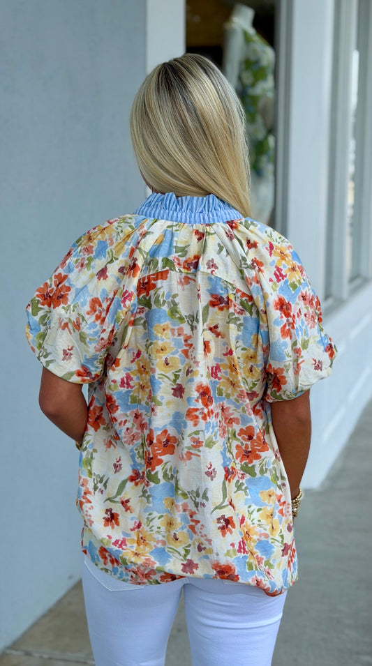 Coral Watercolor Floral Top