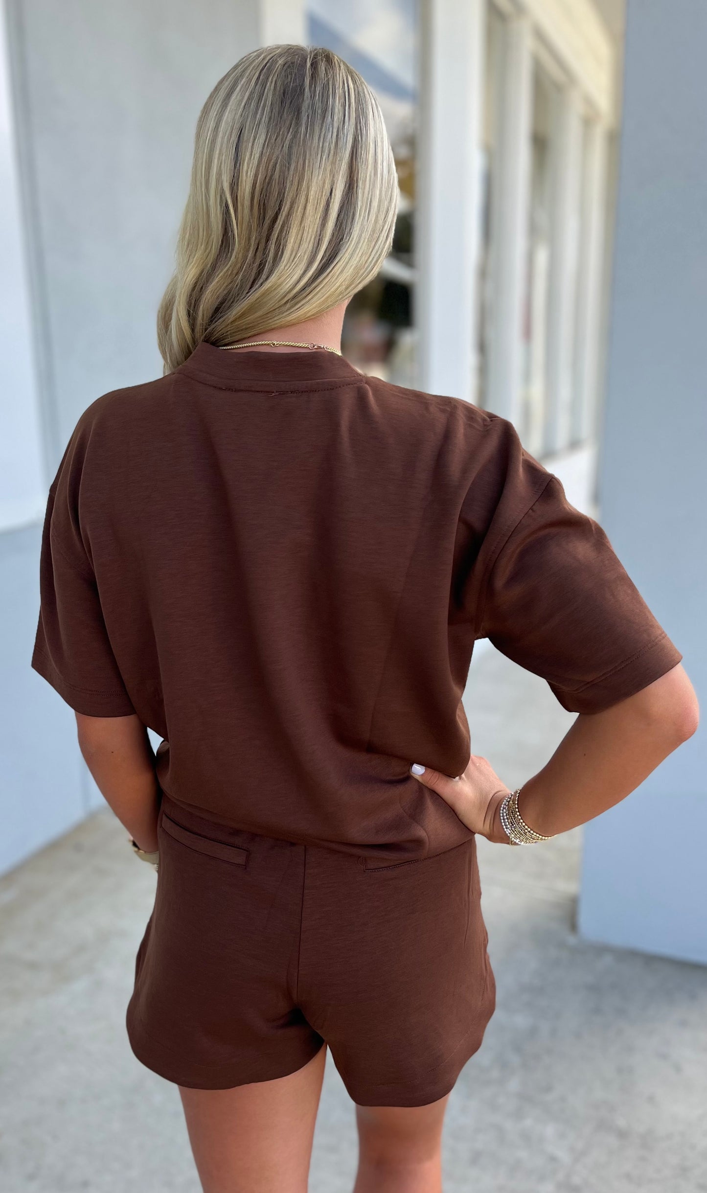 Scuba High Neck Top & Shorts SET, Brown