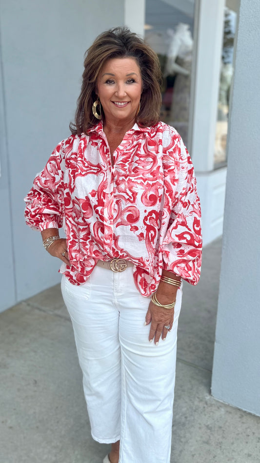 Red Floral Print Shirt