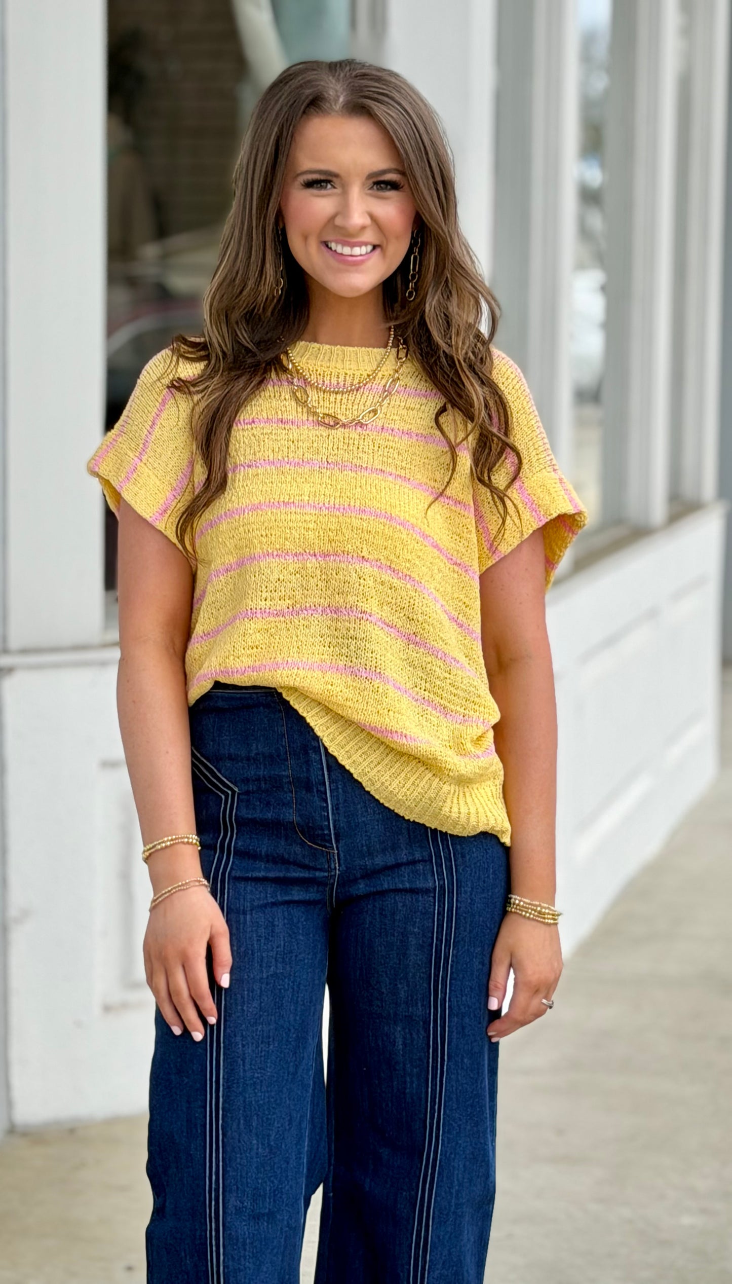Butter Yellow Striped Knit Sweater Vest