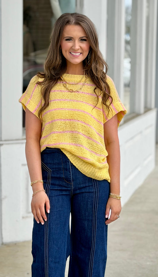 Butter Yellow Striped Knit Sweater Vest
