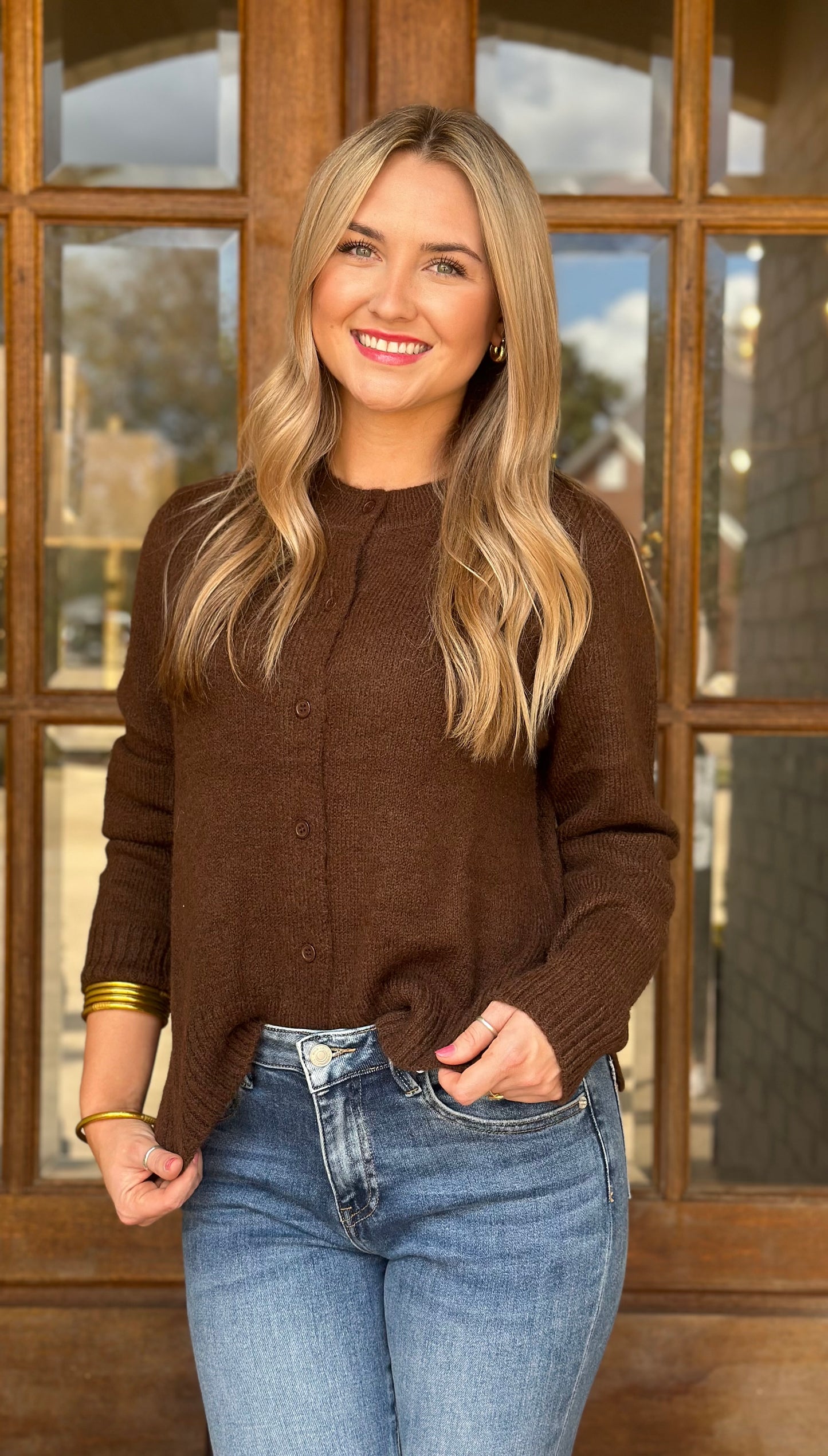 Melange Cropped Cardigan , Espresso